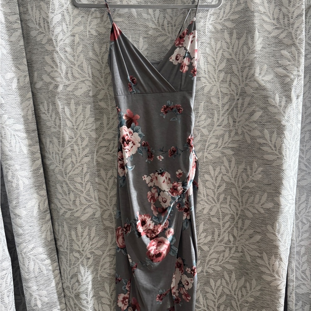 Windsor Gray Floral Asymmetrical Dress